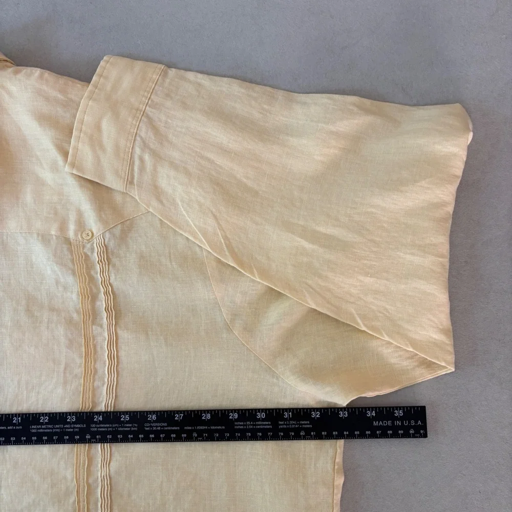 Cubavera Guayabera Shirt Men 4XLT Yellow Linen Long Sleeve Pintuck Coastal Boho